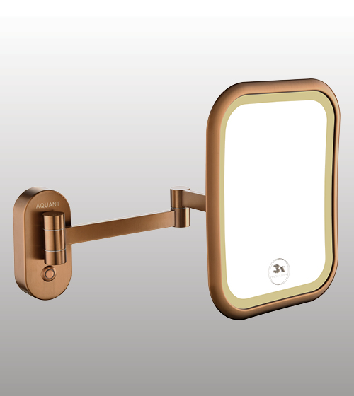 Brass Mirror With Dual LED Lights ( Brushed Rose Gold ) – Aquant India